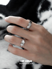 1ST XULIE "Graffiti Puppy" Minimalist Abstract Puppy Ring in 925 Sterling Silver - Side View