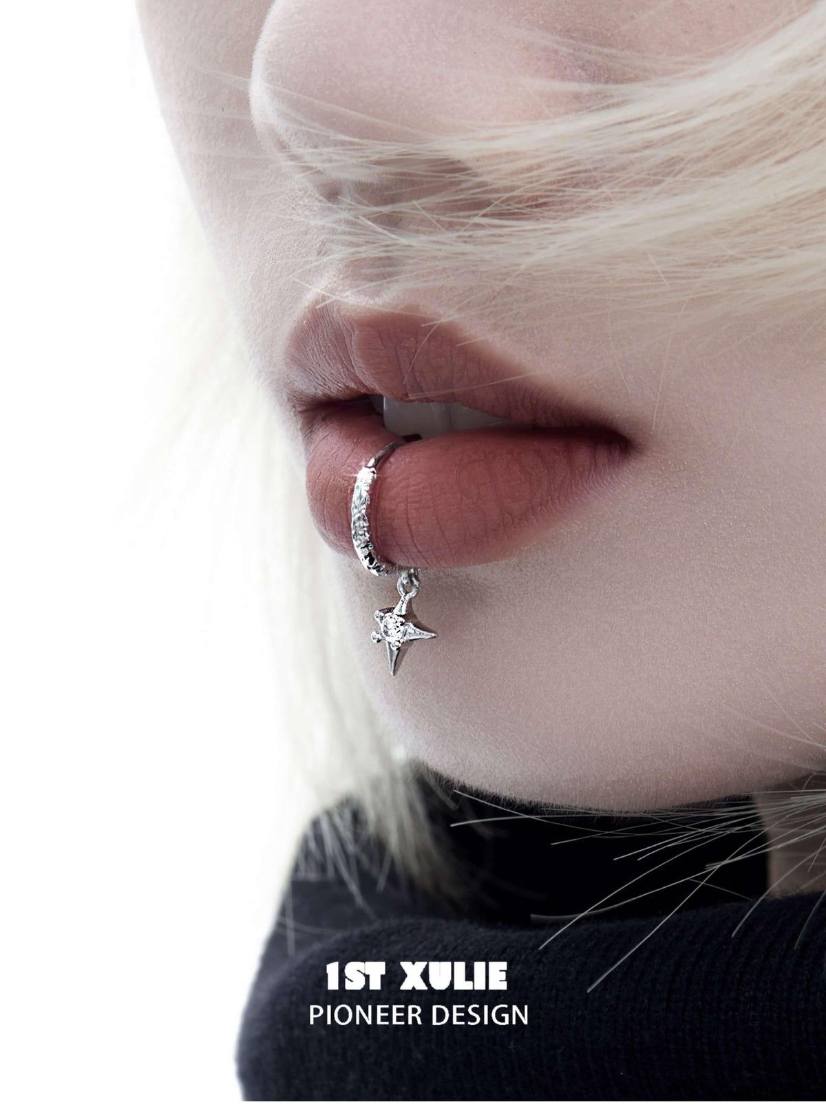 c shaped lip ring Lip Cuff Faux Piercing Jewelry Pc Stainless Steel Fake Lip Ring C-Shaped Opal Lip Cuff