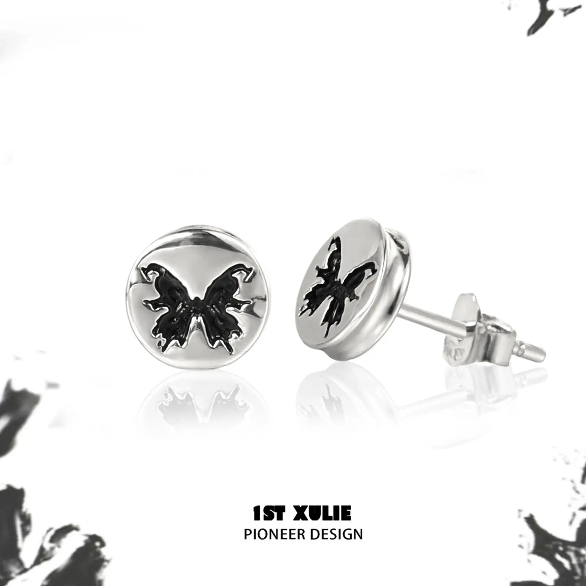 1ST XULIE "Whiterfly" Minimalist Butterfly Stud Earrings in 925 Sterling Silver - Product View