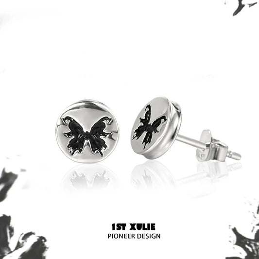 1ST XULIE "Whiterfly" Minimalist Butterfly Stud Earrings in 925 Sterling Silver - Product View