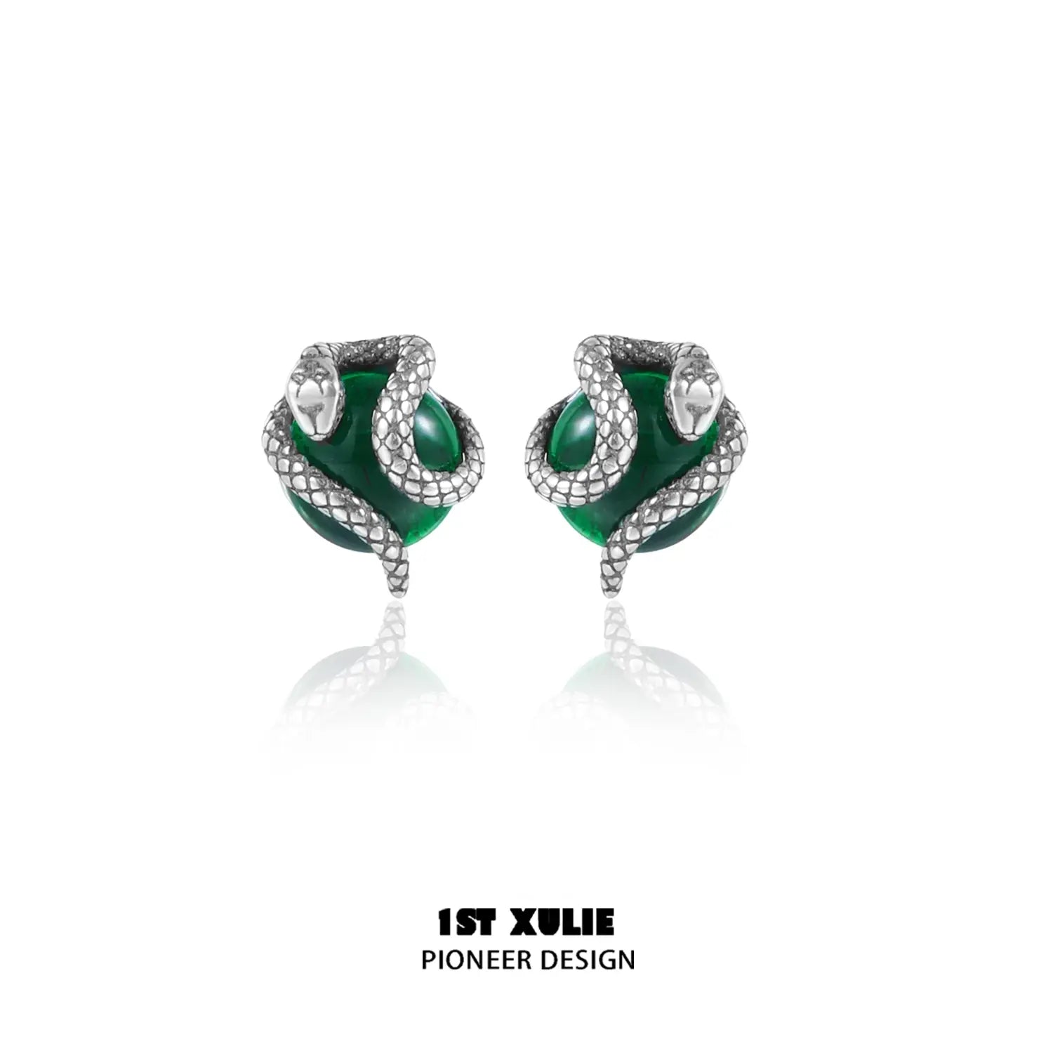 1ST XULIE "Snake Bite" Minimalist Crystal Ball Stud Earrings in 925 Sterling Silver - Lifestyle Shot