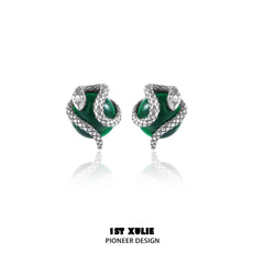 1ST XULIE "Snake Bite" Minimalist Crystal Ball Stud Earrings in 925 Sterling Silver - Lifestyle Shot
