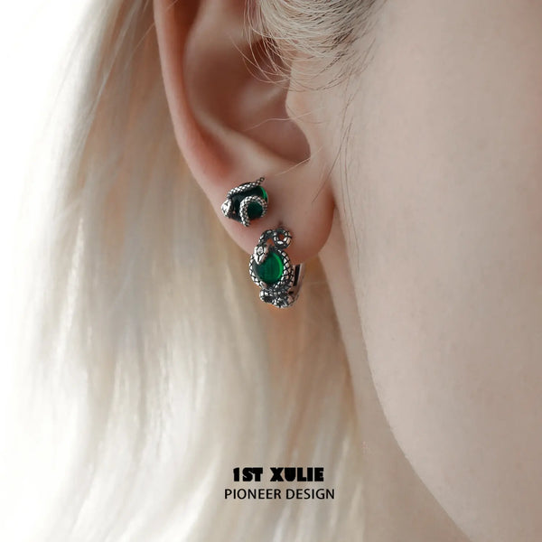 "Snake Bite" 925 Sterling Silver Minimalist Crystal Ball Stud Earrings