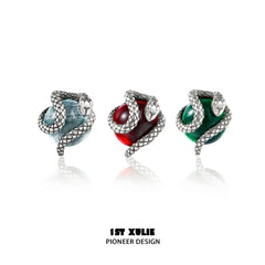 1ST XULIE "Snake Bite" Minimalist Crystal Ball Stud Earrings in 925 Sterling Silver - On Model