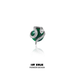 1ST XULIE "Snake Bite" Minimalist Crystal Ball Stud Earrings in 925 Sterling Silver - On Model Close-up