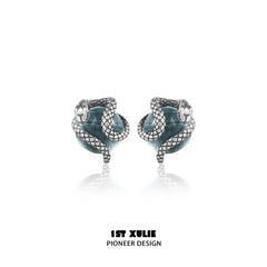 1ST XULIE "Snake Bite" Minimalist Crystal Ball Stud Earrings in 925 Sterling Silver - Alternate Product View