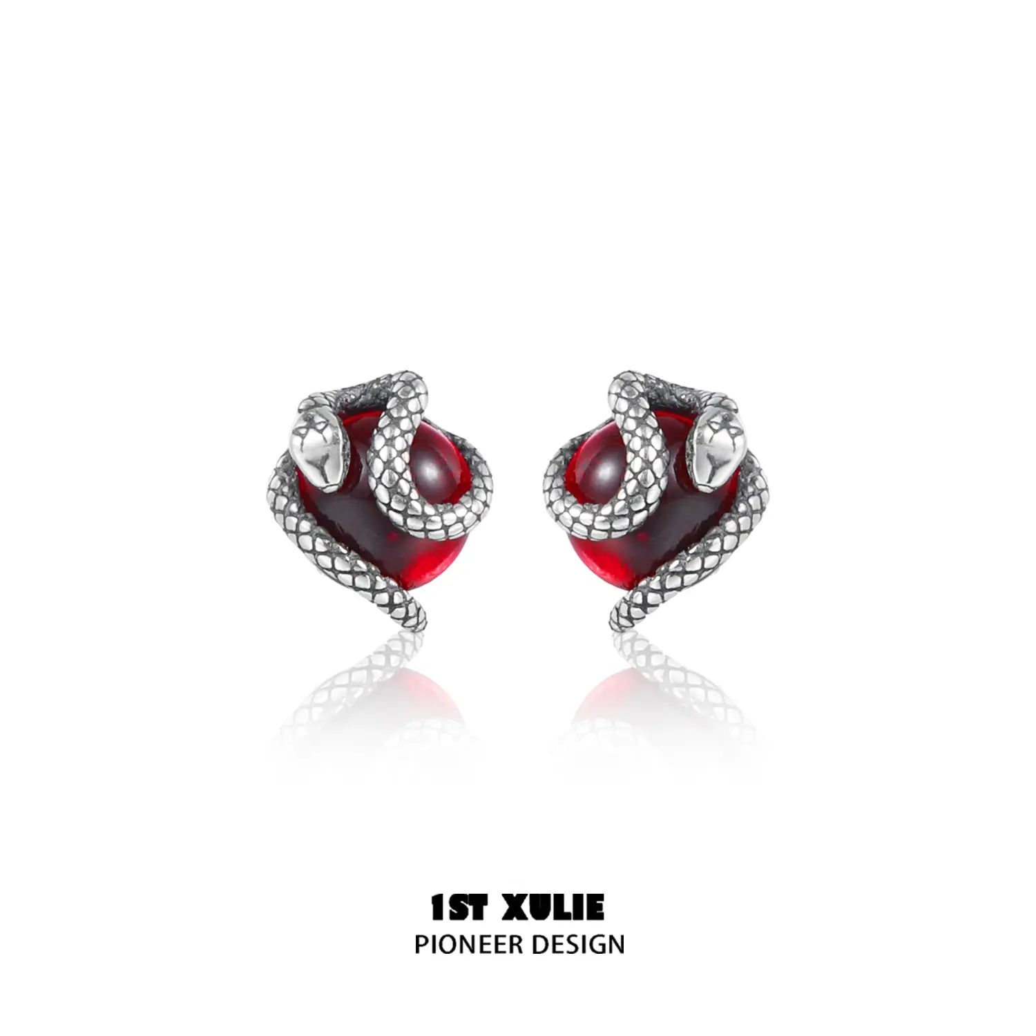 1ST XULIE "Snake Bite" Minimalist Crystal Ball Stud Earrings in 925 Sterling Silver - Texture Detail