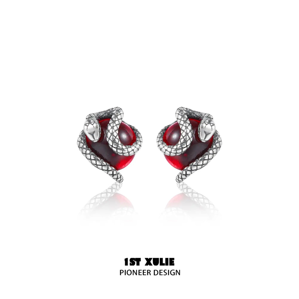 1ST XULIE "Snake Bite" Minimalist Crystal Ball Stud Earrings in 925 Sterling Silver - Texture Detail