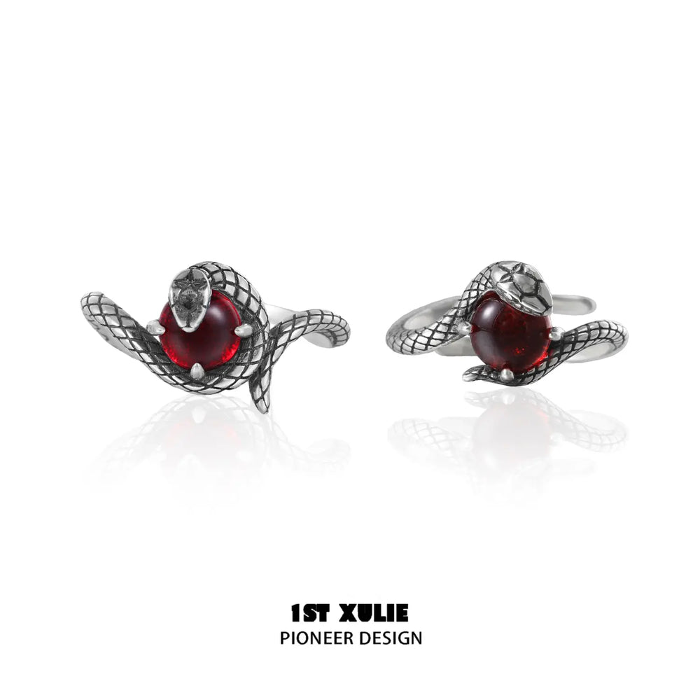 1ST XULIE "Snake Bite" Minimalist Crystal Matching Promise Rings in 925 Sterling Silver - Back View
