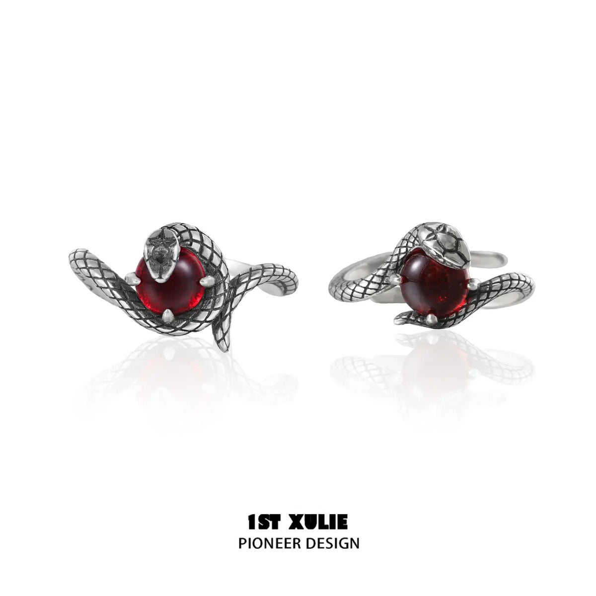 1ST XULIE "Snake Bite" Minimalist Crystal Matching Promise Rings in 925 Sterling Silver - Back View