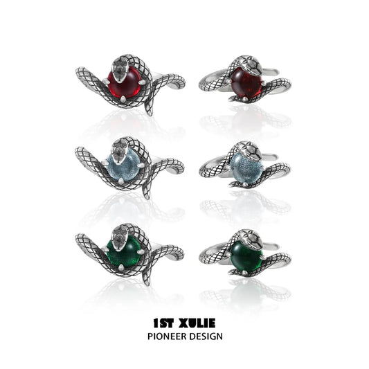 1ST XULIE "Snake Bite" Minimalist Crystal Matching Promise Rings in 925 Sterling Silver - Product View