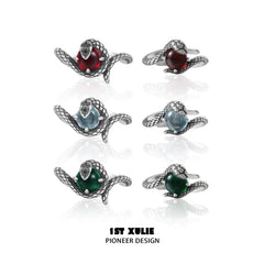 1ST XULIE "Snake Bite" Minimalist Crystal Matching Promise Rings in 925 Sterling Silver - Product View
