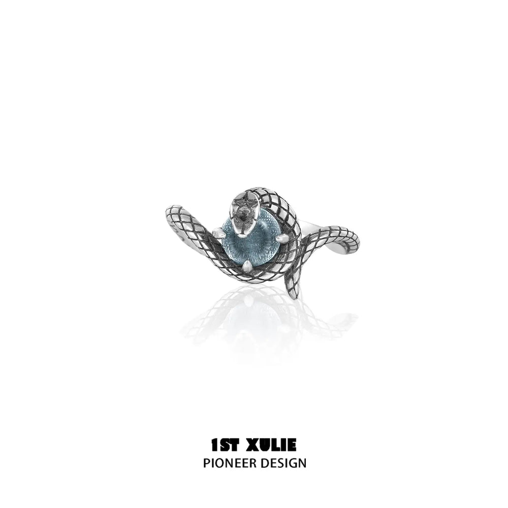 1ST XULIE "Snake Bite" Minimalist Crystal Matching Promise Rings in 925 Sterling Silver - Texture View