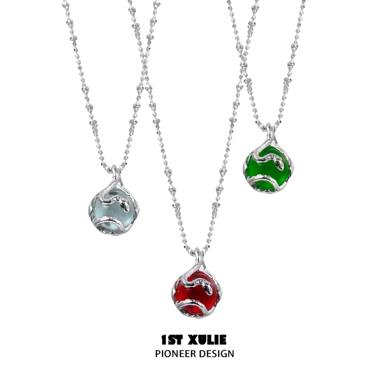 1ST XULIE "Snake Bite" Minimalist Energy Crystal Pendant Necklace in 925 Sterling Silver - Product View
