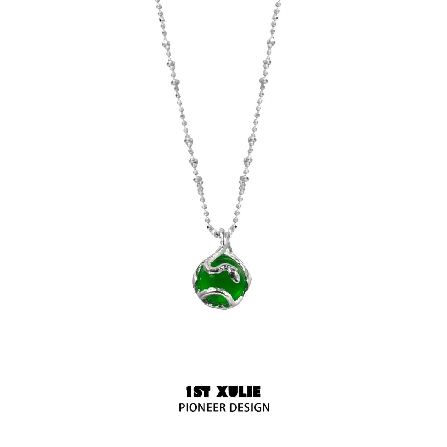 1ST XULIE "Snake Bite" Minimalist Energy Crystal Pendant Necklace in 925 Sterling Silver - Product View on light background