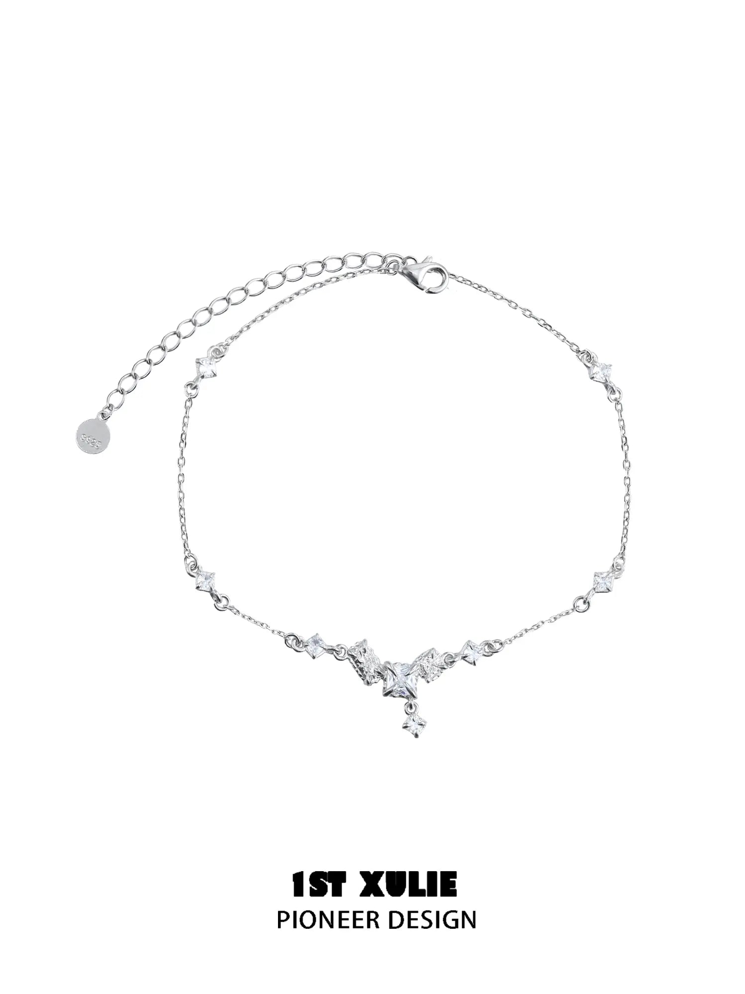 1ST XULIE "Silver Angel" Minimalist Stone-Inspired Choker Necklace in 925 Sterling Silver - Lifestyle Shot