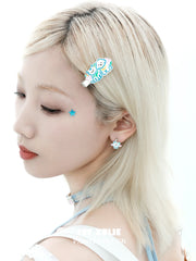 1ST XULIE "Angel Cuties" Mismatched Kitten & Puppy Huggie Hoop Earrings in Platinum Plated - Side View