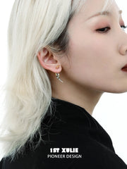 1ST XULIE "MYTH OF THE MOON" Moon Barbed Dangle Earrings in Platinum Plated Brass - Angled Product View
