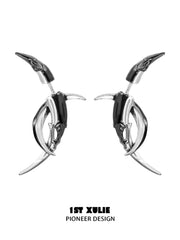 1ST XULIE "MYTH OF THE MOON" Moon Barbed Dangle Earrings in Platinum Plated Brass - Back View with S925 Silver Post
