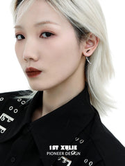1ST XULIE "MYTH OF THE MOON" Moon Barbed Dangle Earrings in Platinum Plated Brass - Lifestyle Shot