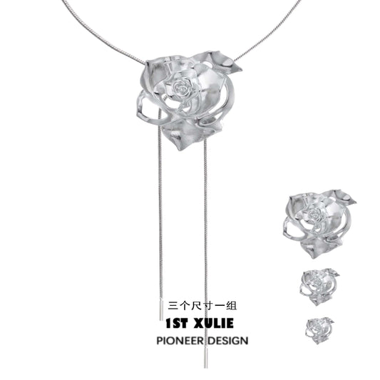 1ST XULIE "Taboo Rose" Multi-way Rose Pendant Necklace in Platinum Plated - Product View