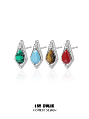 1ST XULIE "Stone Age" Natural Gemstone Stud Earrings in Platinum Plated Brass - Back View