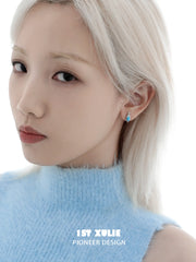 1ST XULIE "Stone Age" Natural Gemstone Stud Earrings in Platinum Plated Brass - Product View (Blue Turquoise)