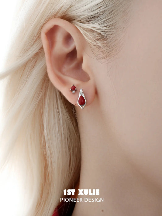 1ST XULIE "Stone Age" Natural Gemstone Stud Earrings in Platinum Plated Brass - Detail Shot
