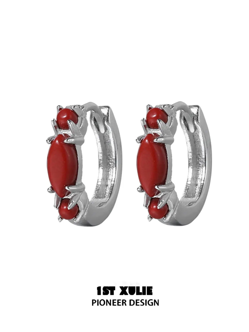 "Stone Age" Platinum Plated Natural Gemstone Huggie Hoop Earrings - Image 18