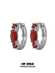 "Stone Age" Platinum Plated Natural Gemstone Huggie Hoop Earrings - Image 18