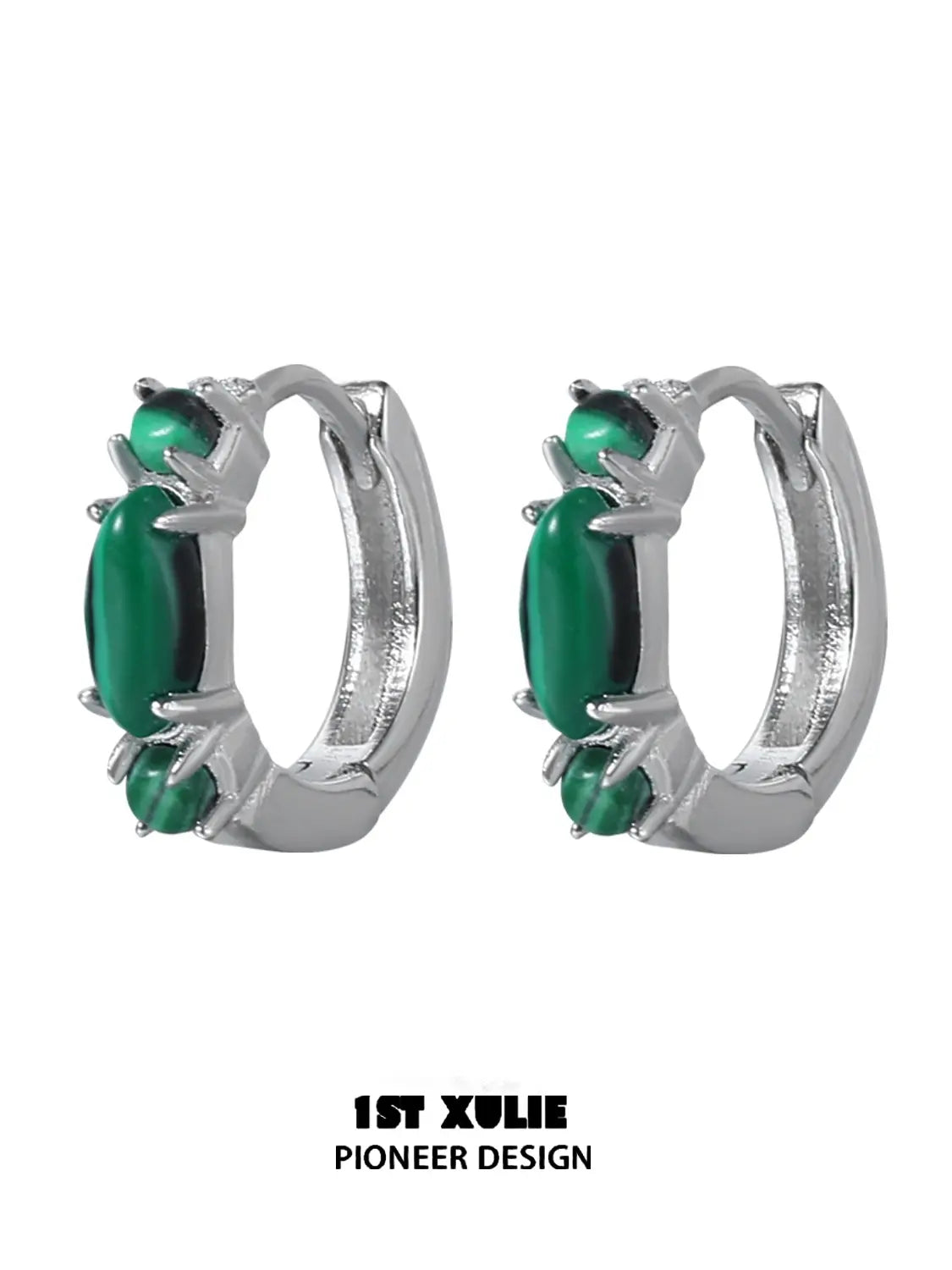 "Stone Age" Platinum Plated Natural Gemstone Huggie Hoop Earrings - Image 17