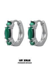 "Stone Age" Platinum Plated Natural Gemstone Huggie Hoop Earrings - Image 17