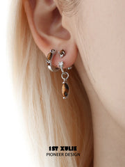 "Stone Age" Platinum Plated Natural Gemstone Huggie Hoop Earrings - Image 10