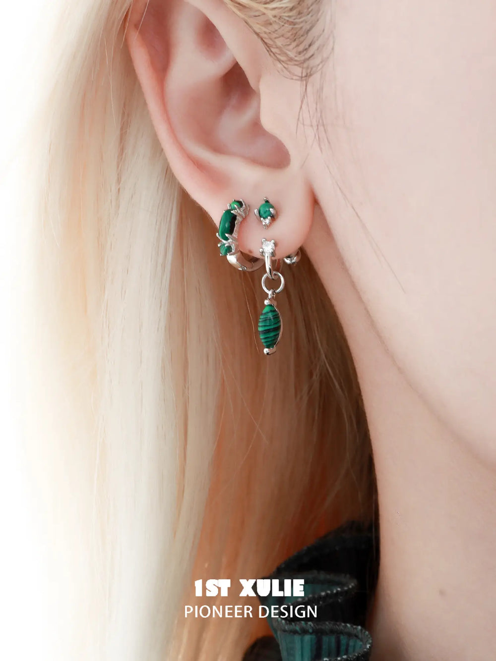 "Stone Age" Platinum Plated Natural Gemstone Huggie Hoop Earrings - Image 13
