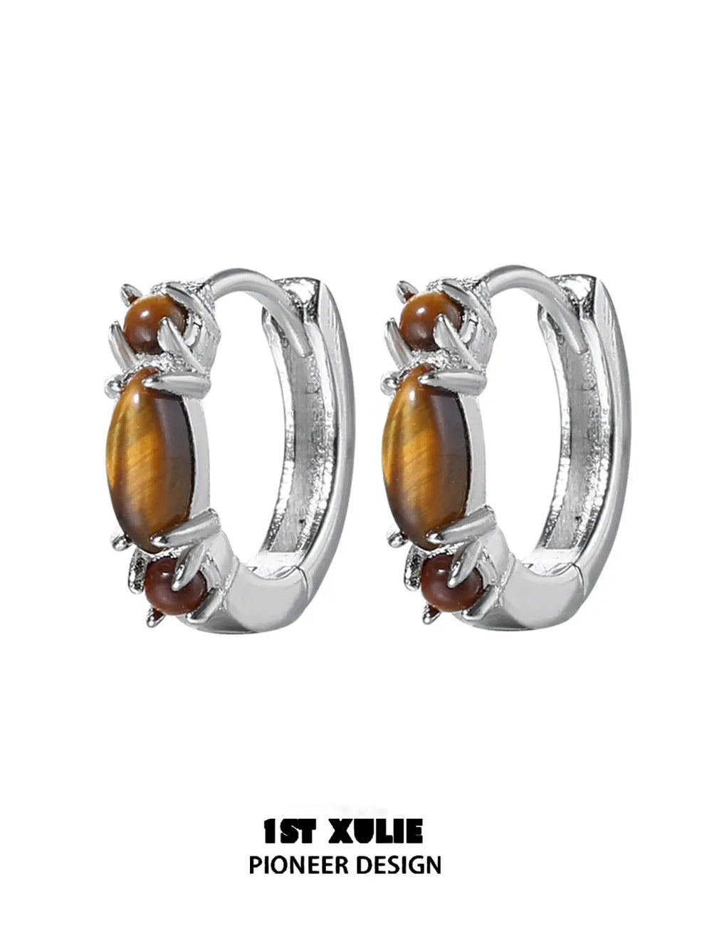 "Stone Age" Platinum Plated Natural Gemstone Huggie Hoop Earrings - Image 16