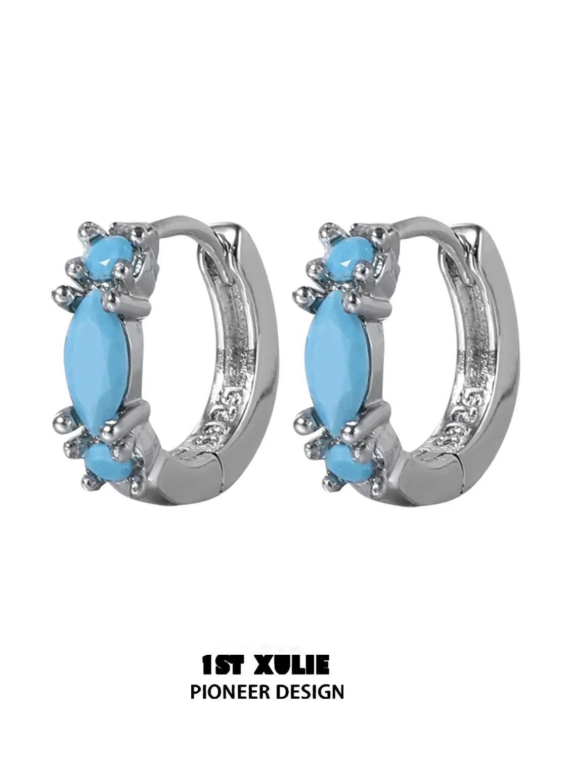 "Stone Age" Platinum Plated Natural Gemstone Huggie Hoop Earrings - Image 15