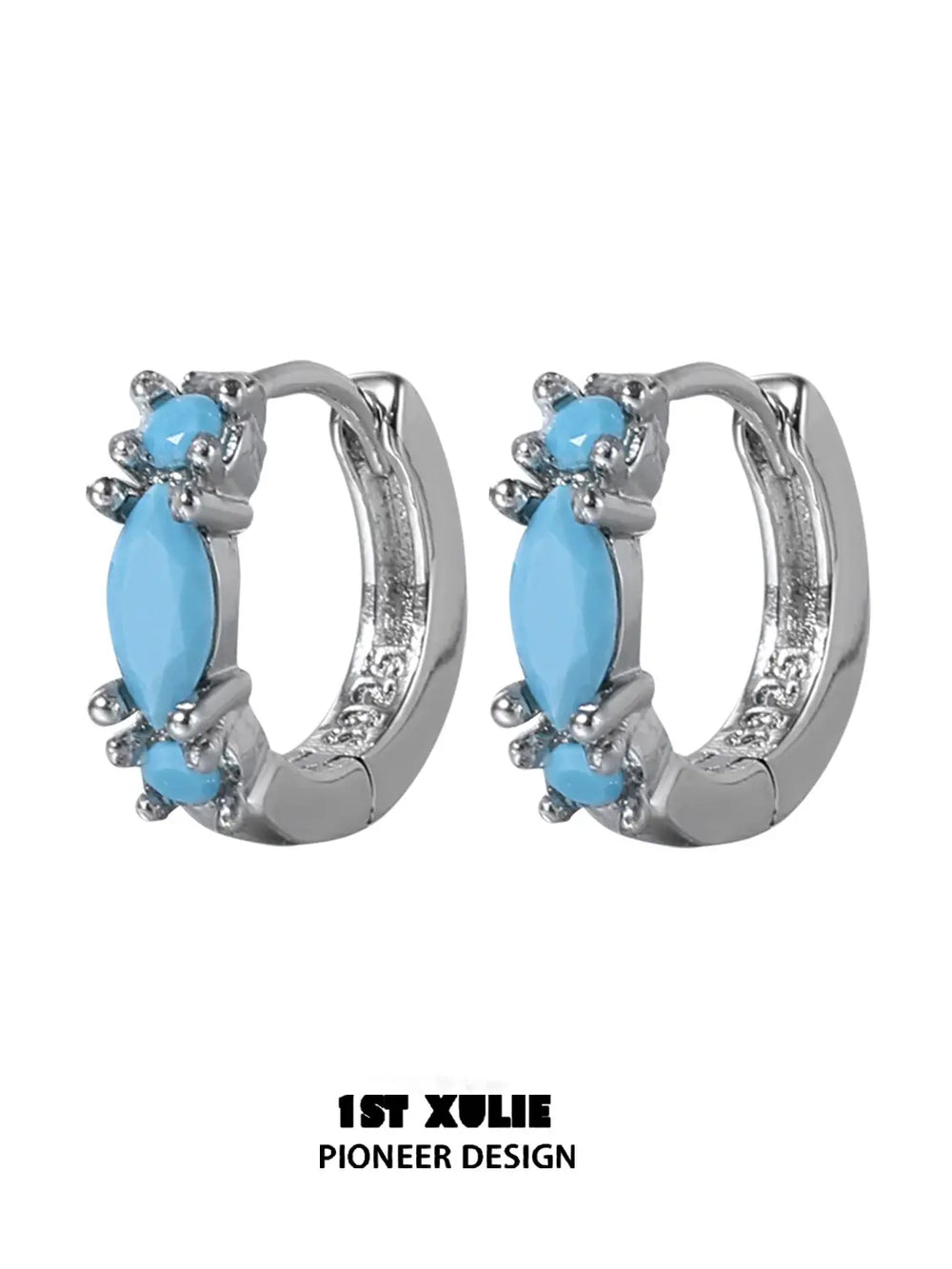 "Stone Age" Platinum Plated Natural Gemstone Huggie Hoop Earrings - Image 15