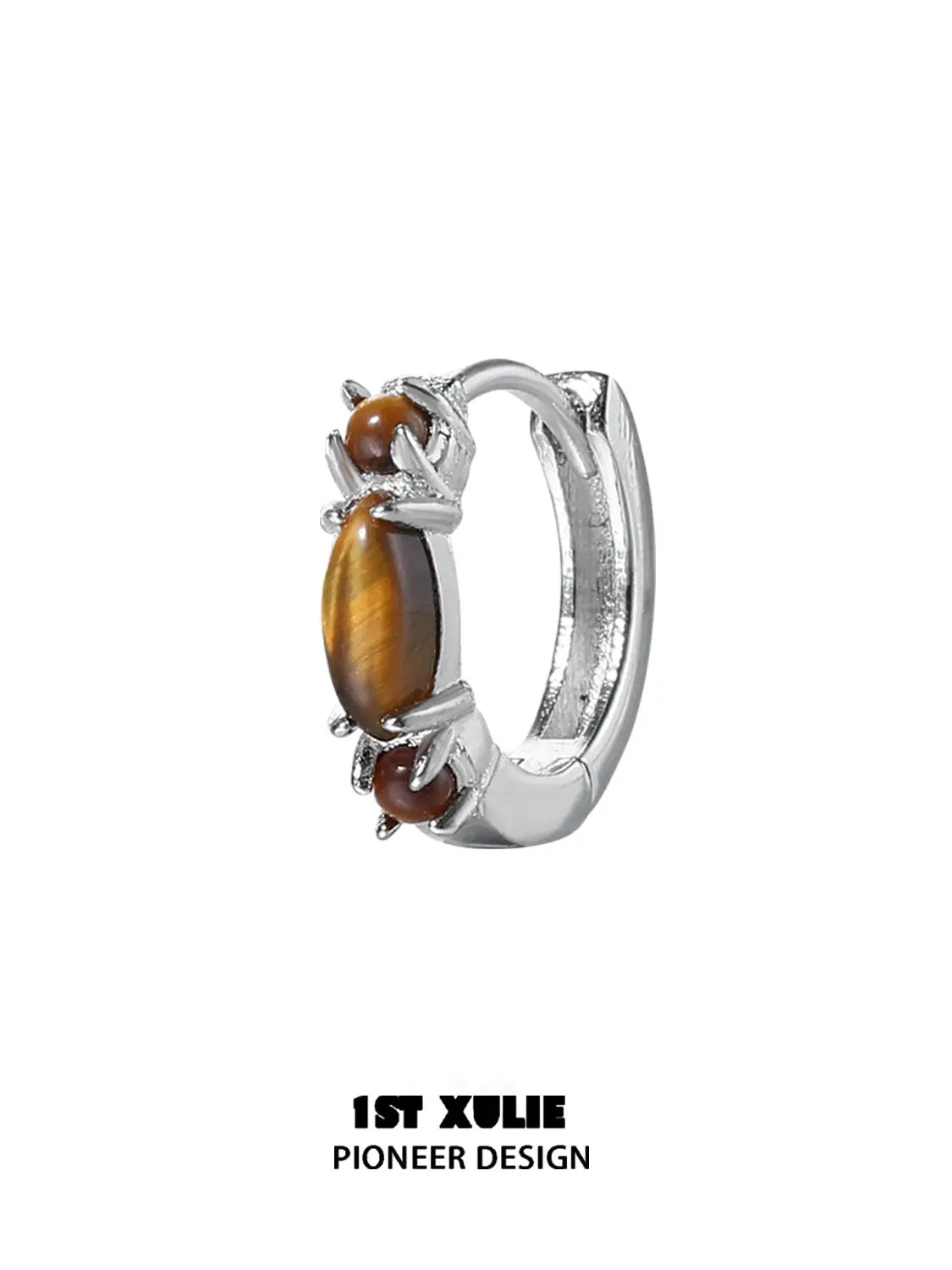 "Stone Age" Platinum Plated Natural Gemstone Huggie Hoop Earrings - Image 20