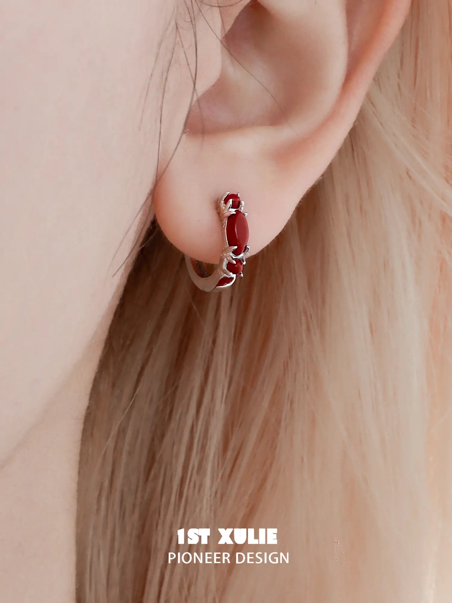 "Stone Age" Platinum Plated Natural Gemstone Huggie Hoop Earrings - Image 11
