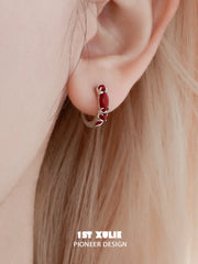 "Stone Age" Platinum Plated Natural Gemstone Huggie Hoop Earrings - Image 11