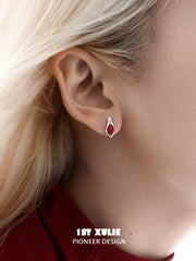 1ST XULIE "Stone Age" Natural Gemstone Stud Earrings in Platinum Plated Brass - On Model Close-up