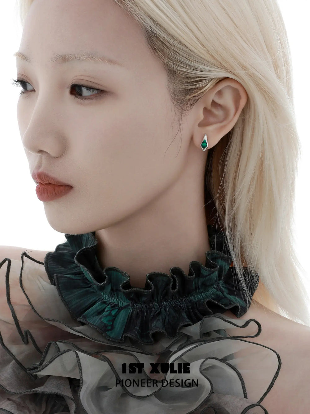 1ST XULIE "Stone Age" Natural Gemstone Stud Earrings in Platinum Plated Brass - Product View (Red Agate)