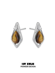 "Stone Age" Platinum Plated Natural Gemstone Stud Earrings - Image 14