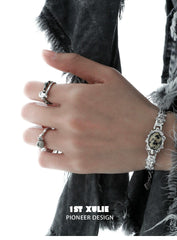 1ST XULIE "Stone Age" Natural Speckled Stone Open Ring in 925 Sterling Silver - Detail Shot