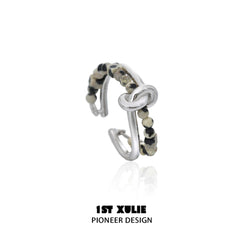 1ST XULIE "Stone Age" Natural Speckled Stone Open Ring in 925 Sterling Silver - Product View
