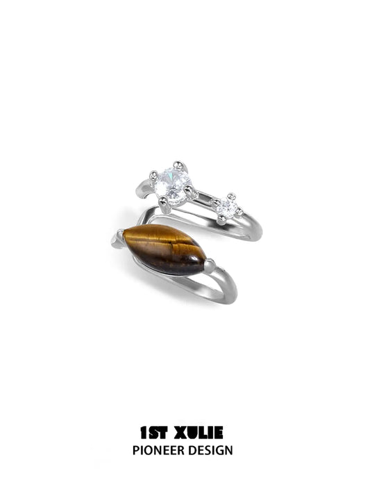 1ST XULIE Jewelry "Stone Age" Natural Stone Ear Cuffs in Rhodium Plated Brass - Side View