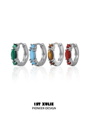 "Stone Age" Platinum Plated Natural Gemstone Huggie Hoop Earrings - Image 9