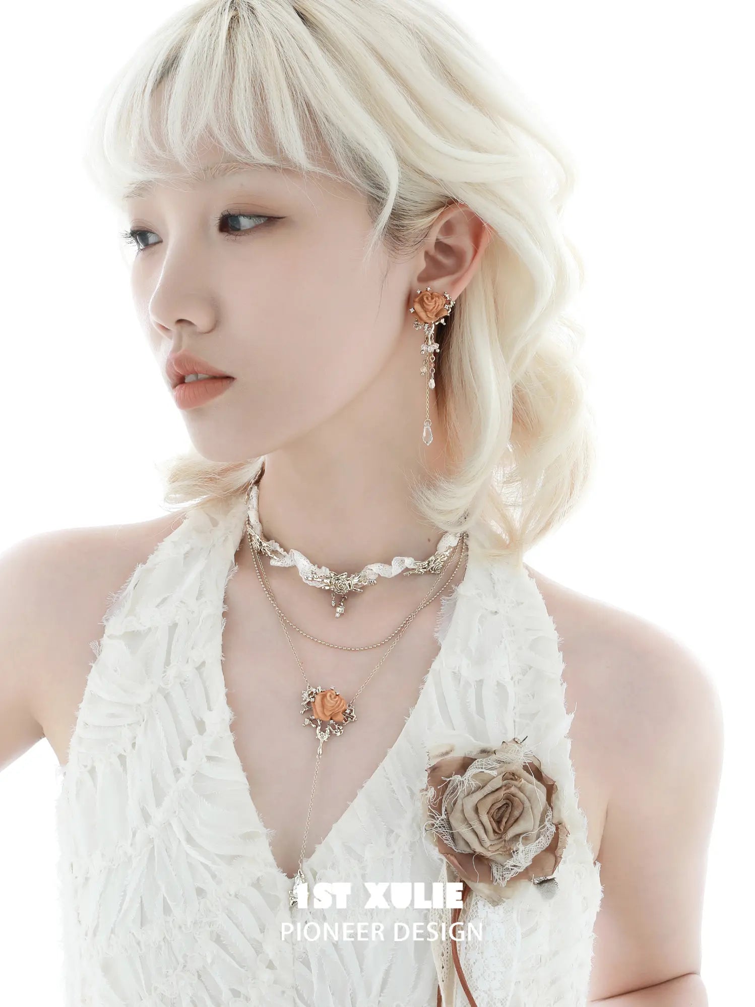 1ST XULIE Jewelry "Lace Rose" Victorian Oak Rose Statement Tassel Dangle Earrings - Packaging View