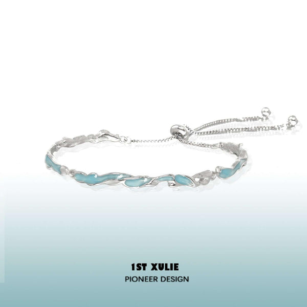 "THE SEA" Platinum Plated Ocean Blue Adjustable Link Bracelet