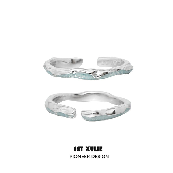 "THE SEA" 925 Sterling Silver Ocean Wave Couple Ring, Adjustable Promise Band